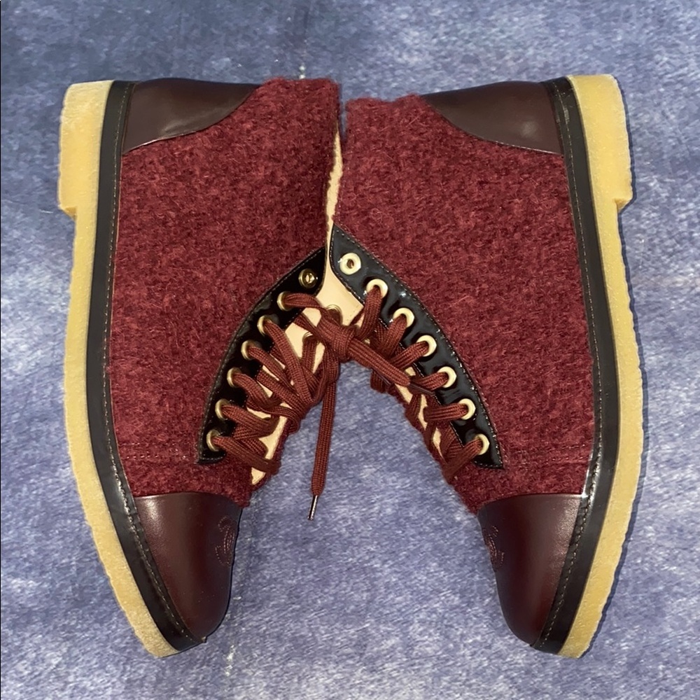 CHANEL Maroon Wool and Leather High-Tops - Picture 4 of 12